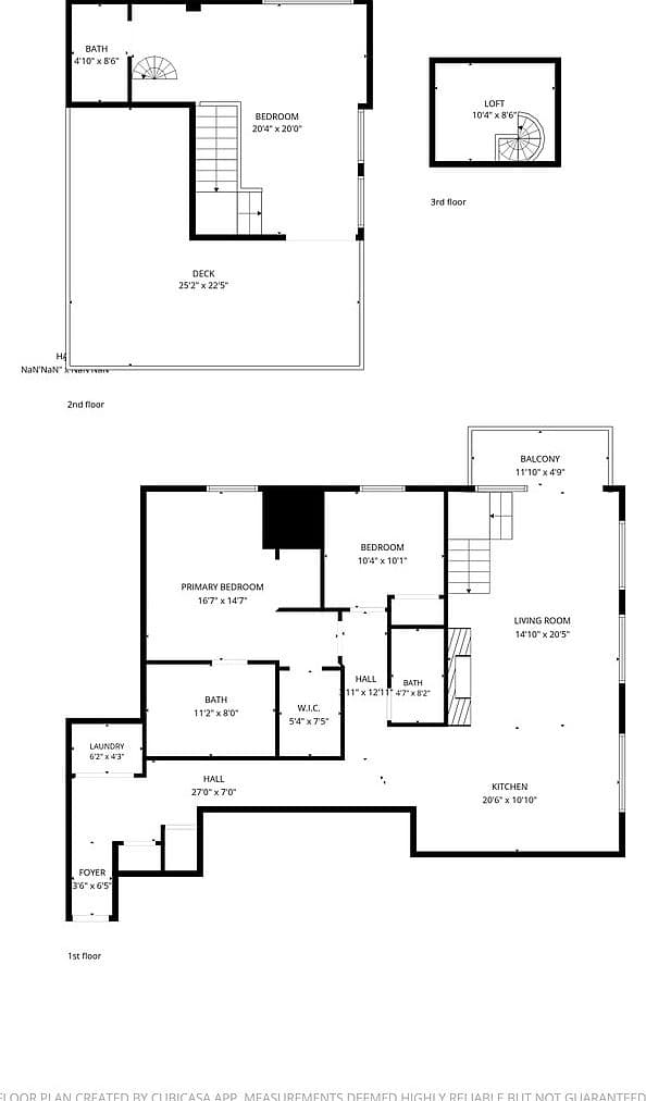 Complete three-level floor plan of the penthouse loft