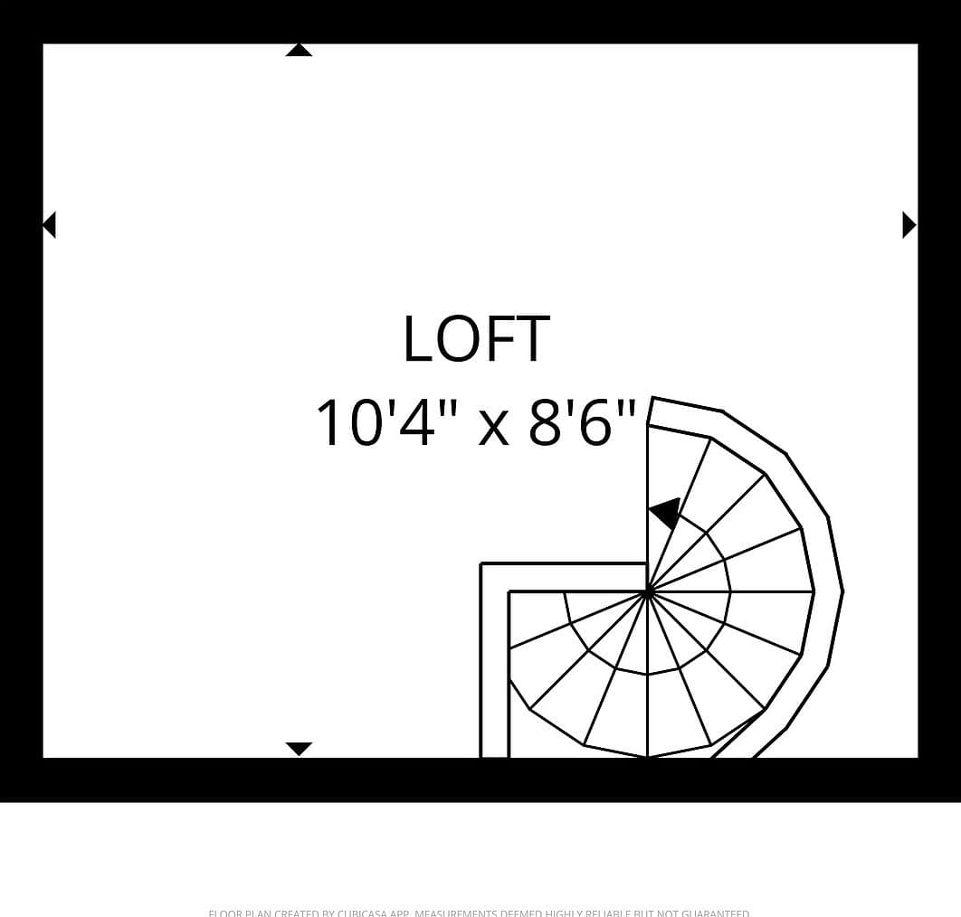 Third-level loft floor plan with spiral staircase