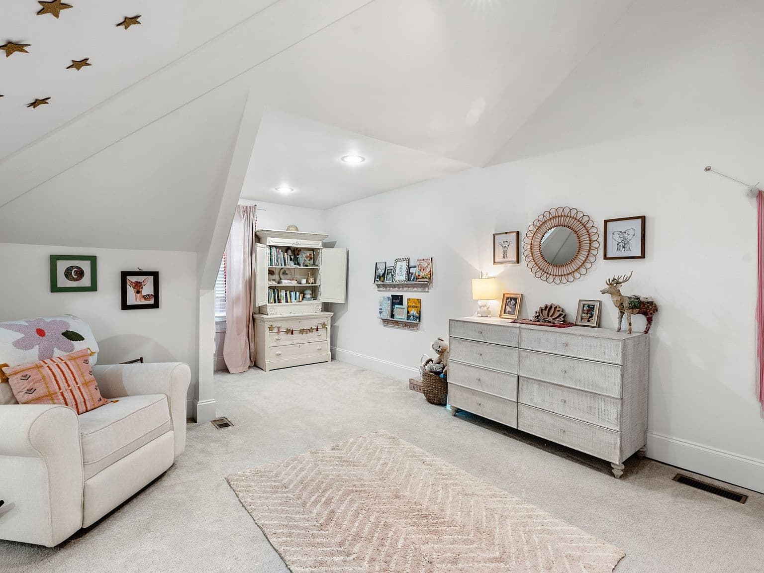 Cozy loft lounge area with ample storage and style.