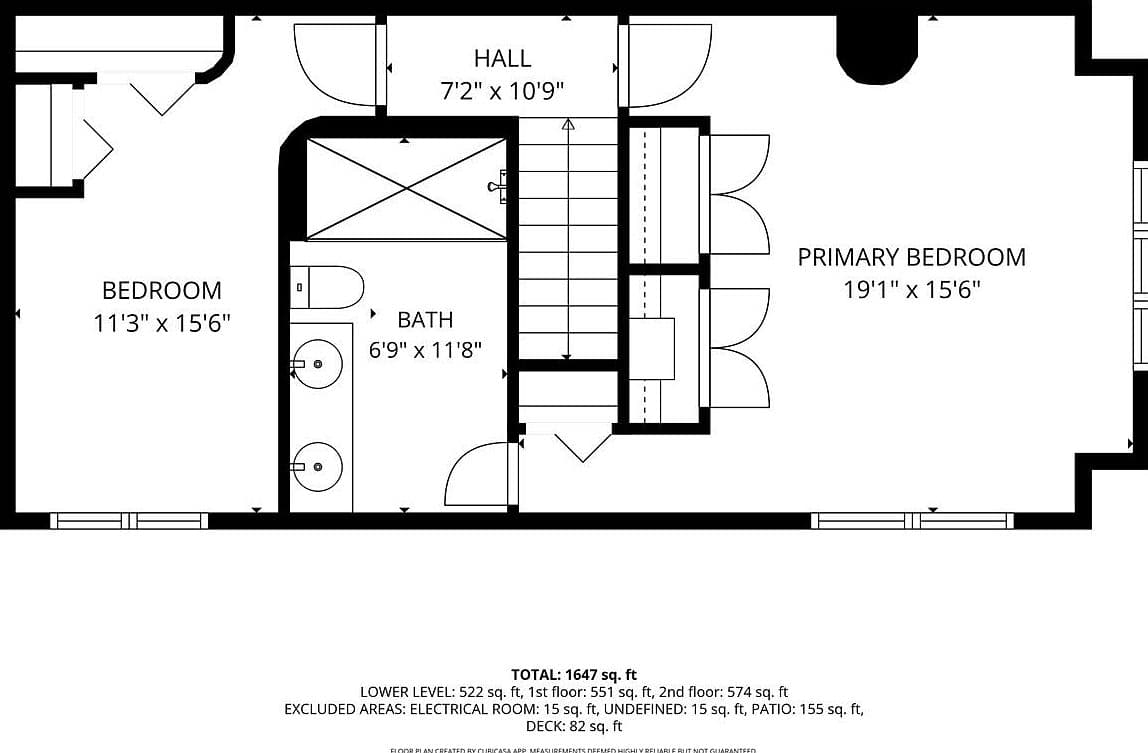 Second-floor plan highlighting spacious primary suite and bath.