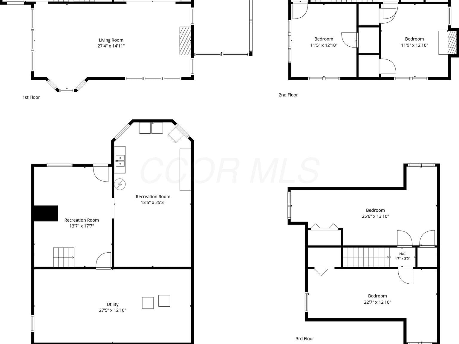 Floor plan overview with flexible living spaces and basement recreation.