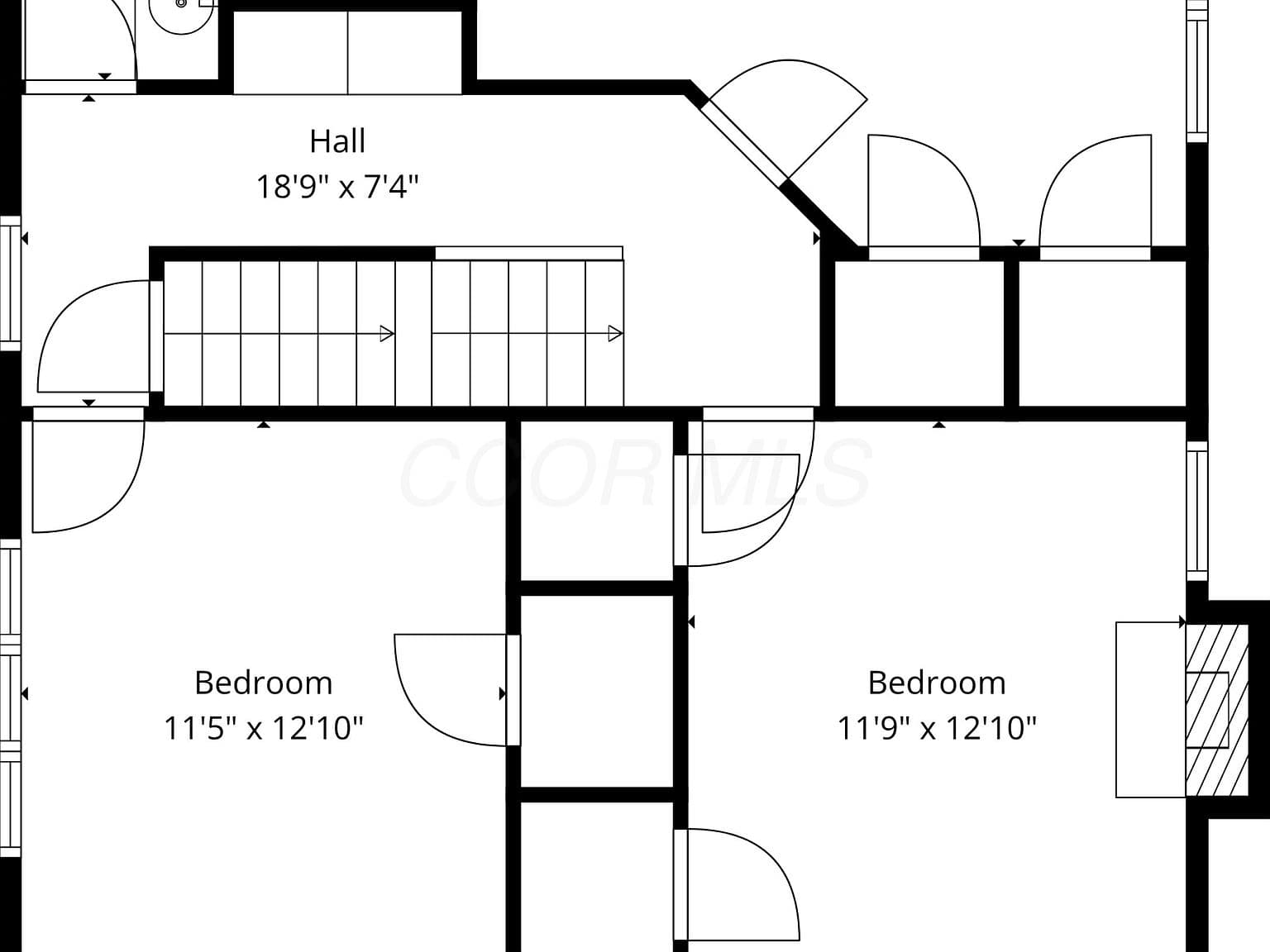 Second-floor plan featuring comfortable bedrooms and spacious hall.