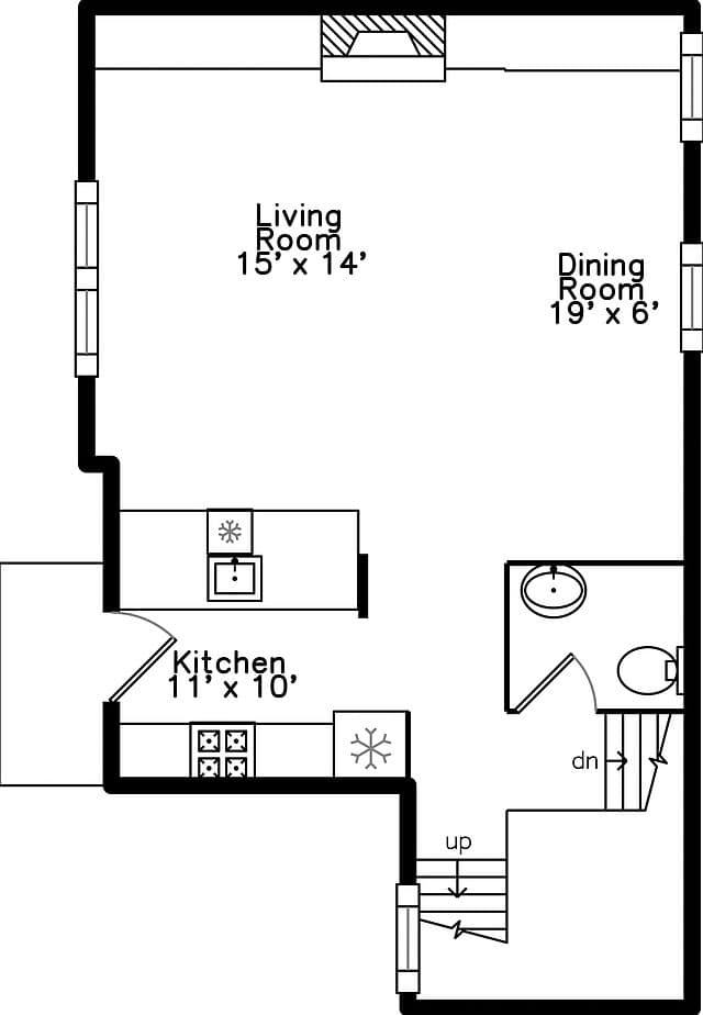 Open living, dining, and kitchen layout for entertaining.