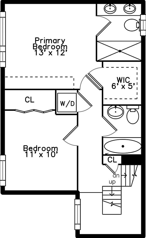 Thoughtful bedroom level with ensuite, WIC, and laundry.