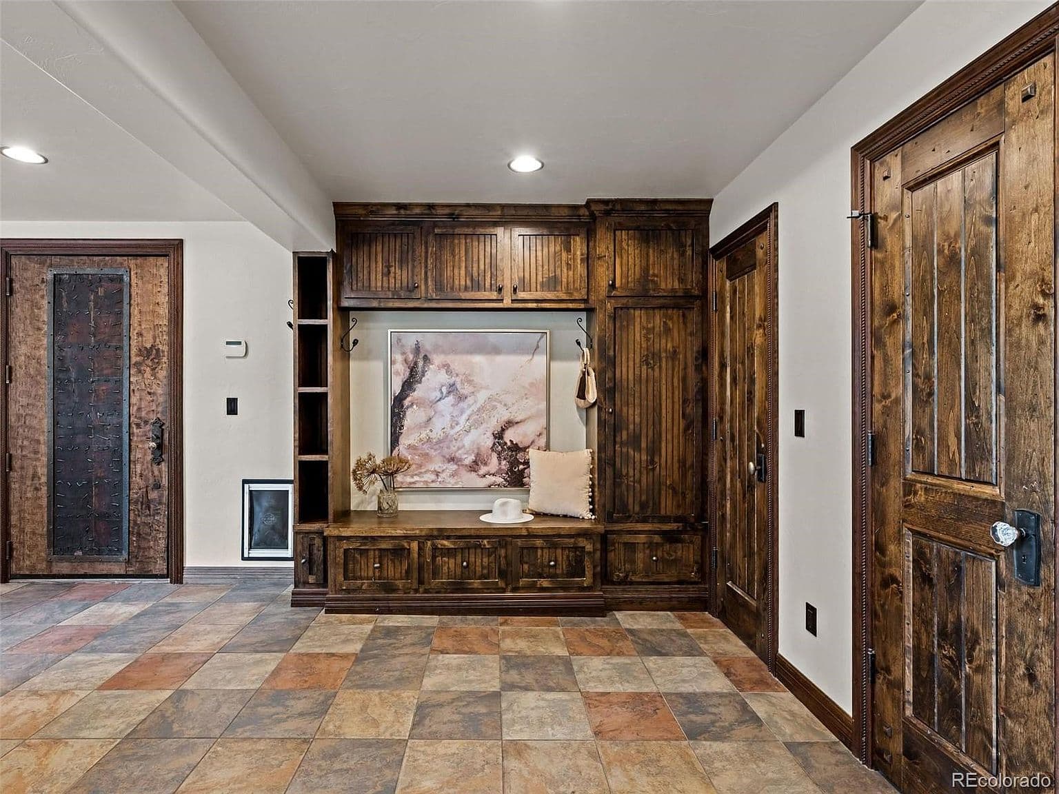 Built-in storage brings rustic charm to the entryway