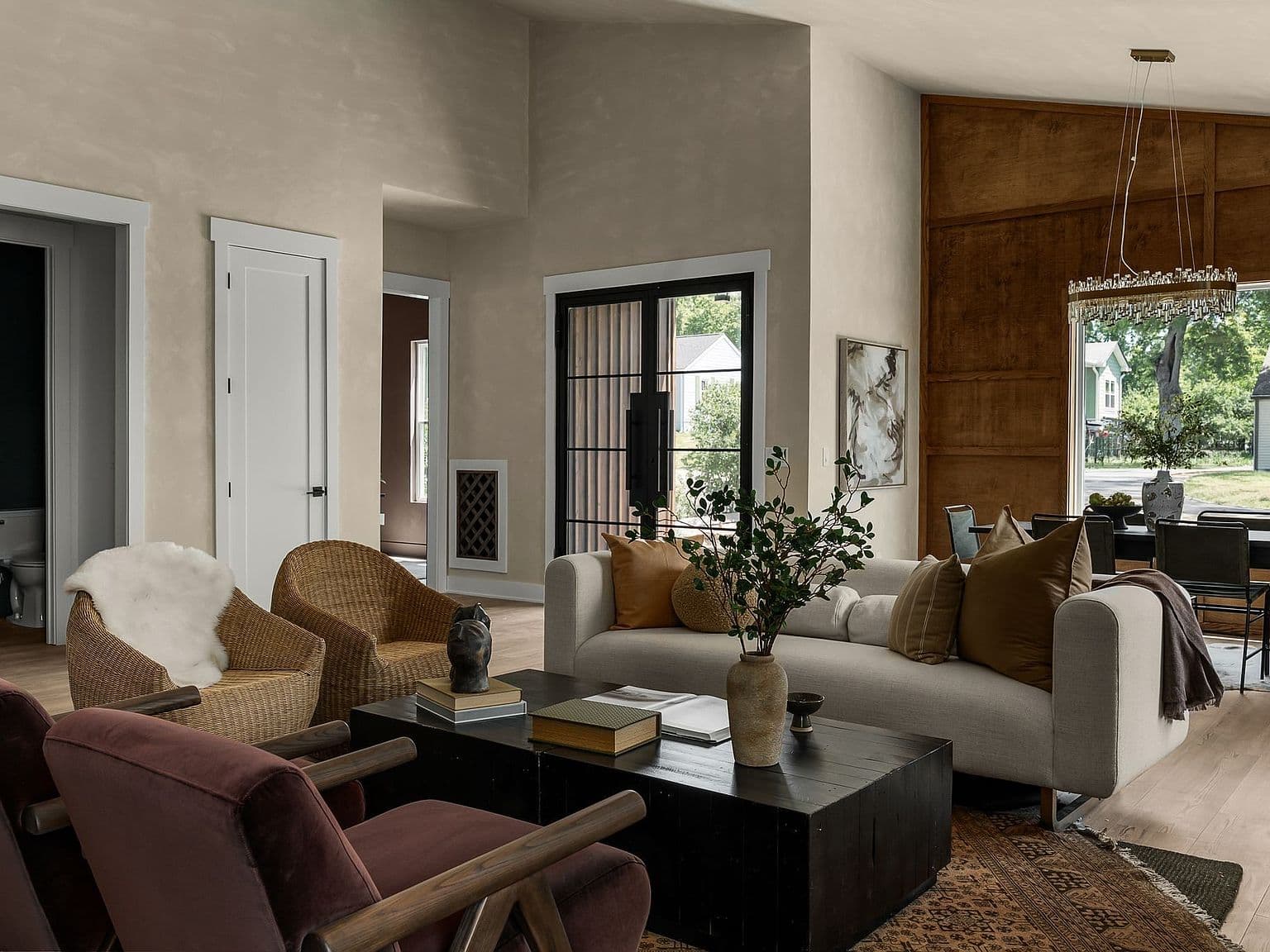 Light-filled living space with soaring vaulted ceilings.