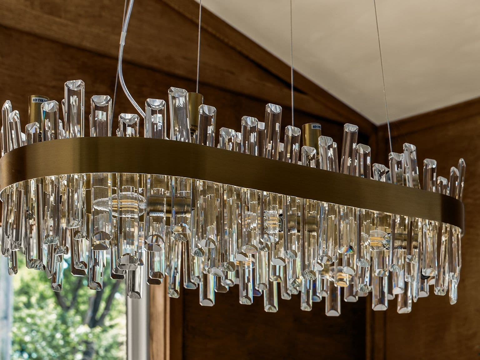 Crystal ring chandelier adds showstopping sparkle overhead.