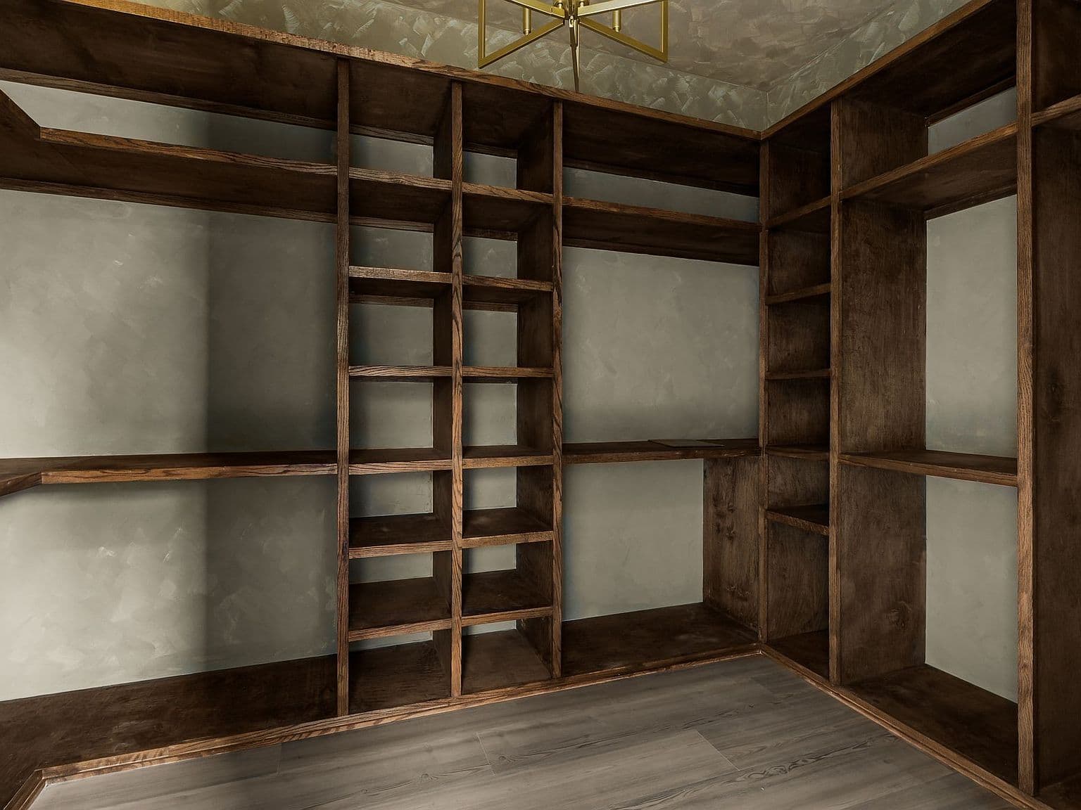Walk-in closet with custom built-ins for effortless organization.