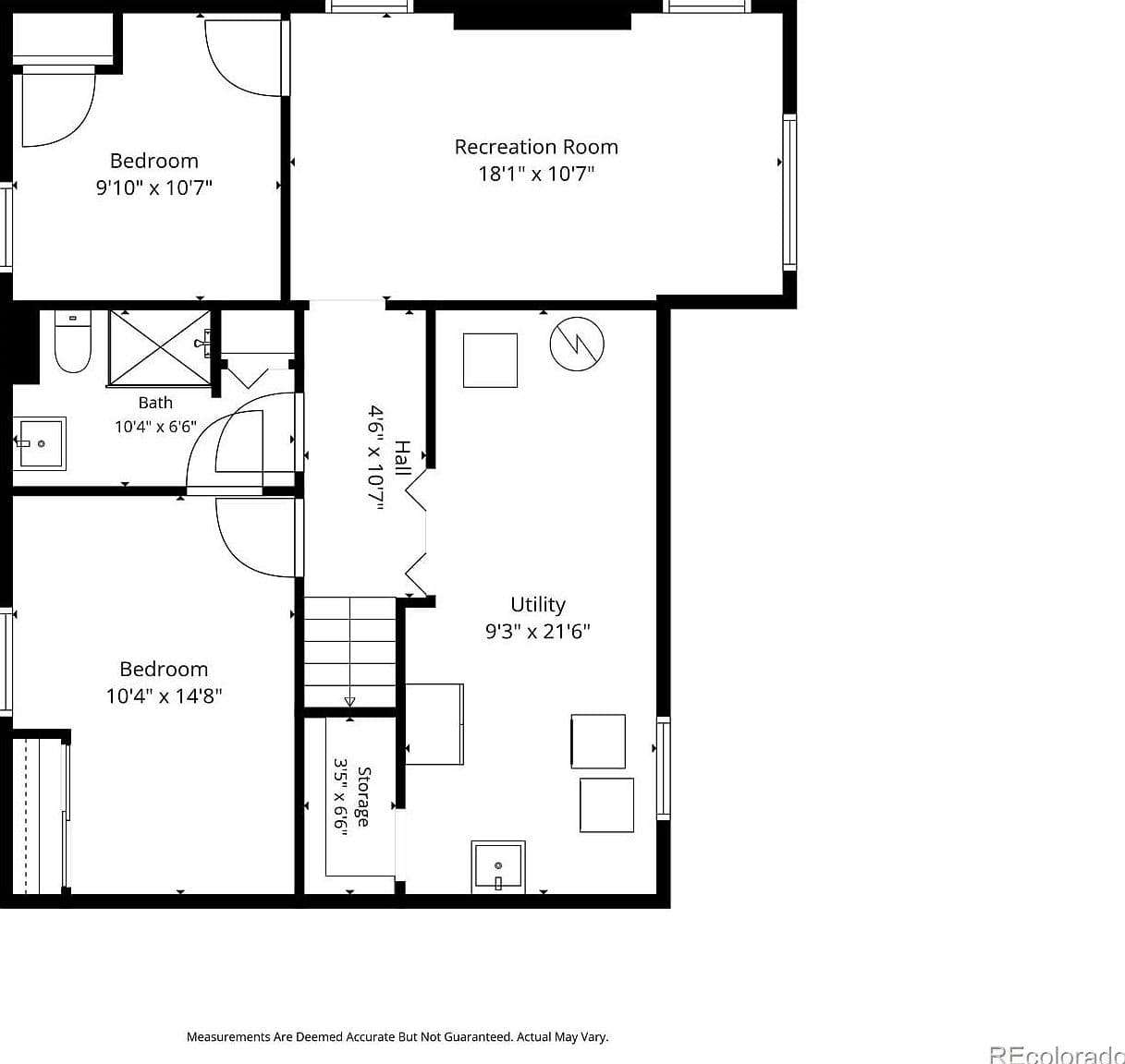 Finished basement plan features two bedrooms and a recreation room