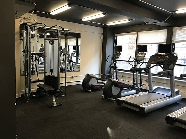 Fitness center offers strength training and cardio equipment
