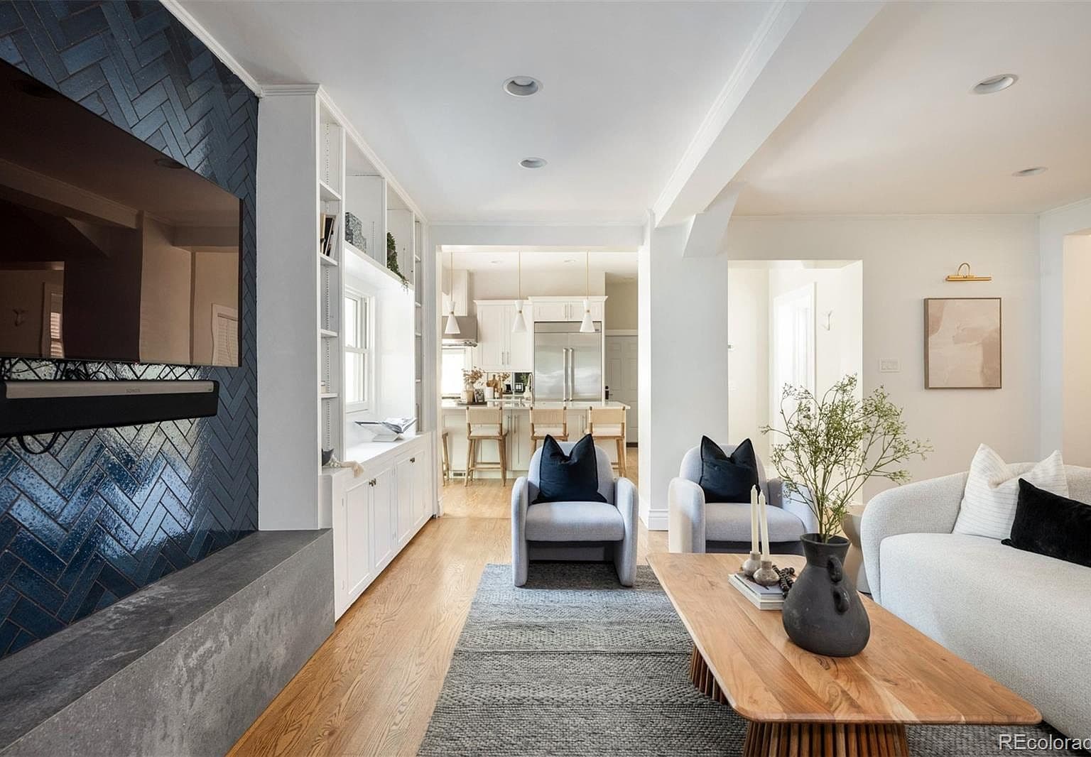 Open family room connecting to chef's kitchen