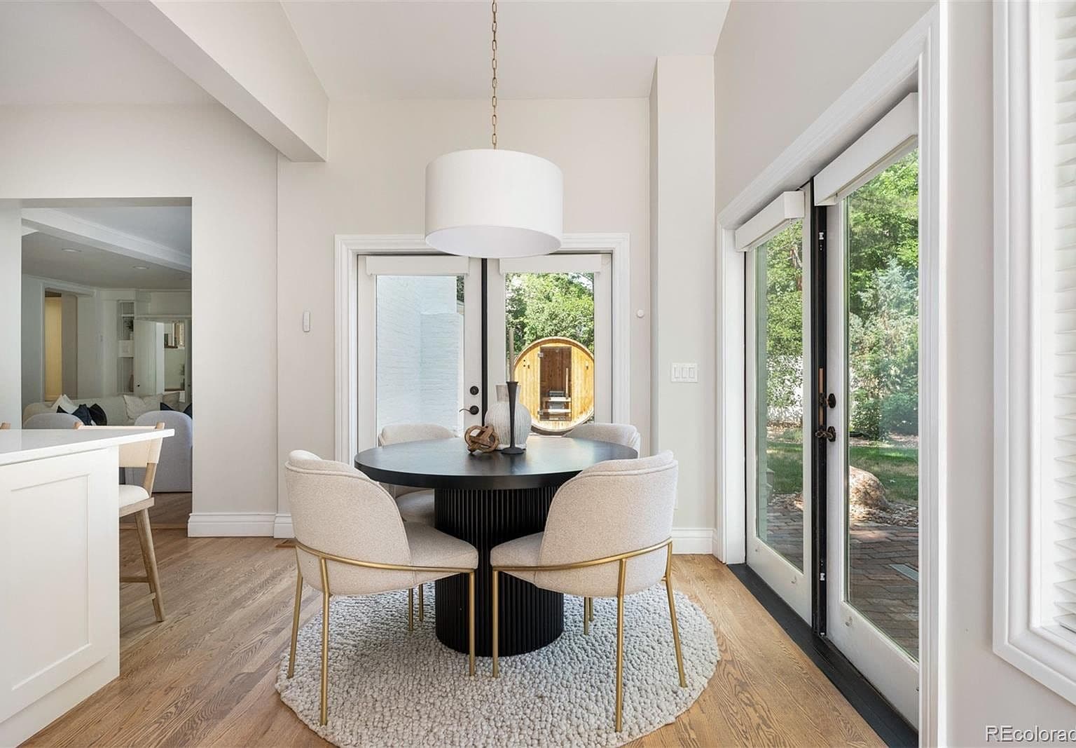 Breakfast nook with round table and French doors