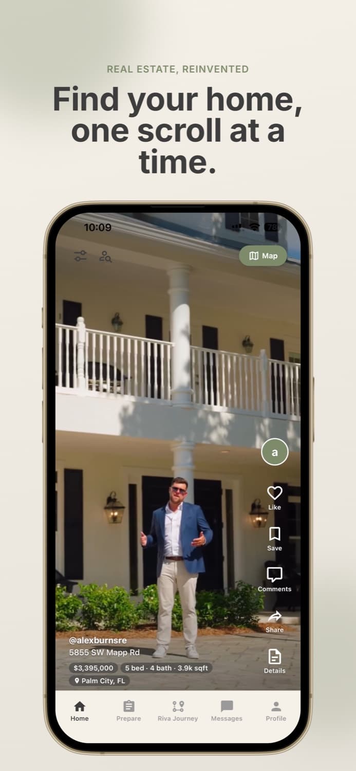Riva's vertical video home feed.