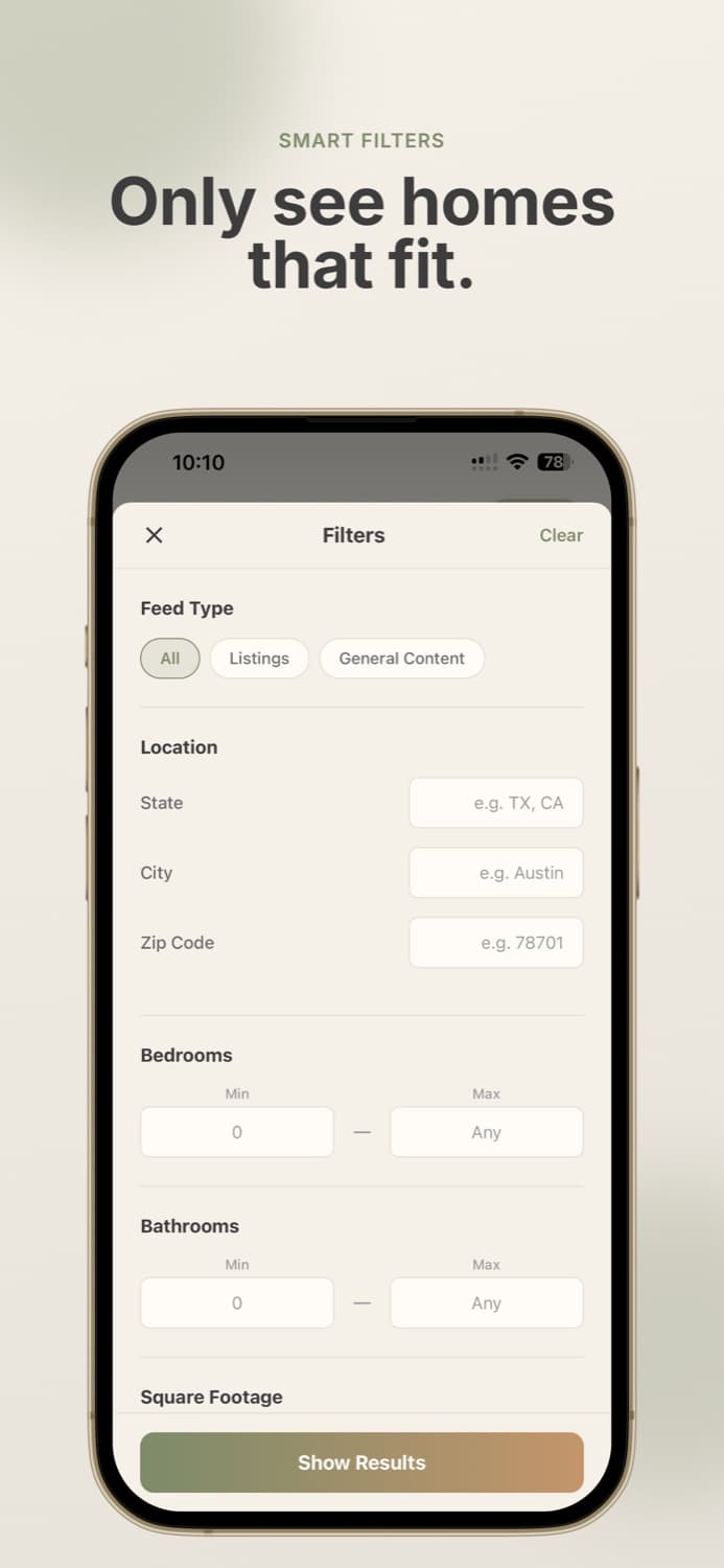 Riva smart filters for home search.