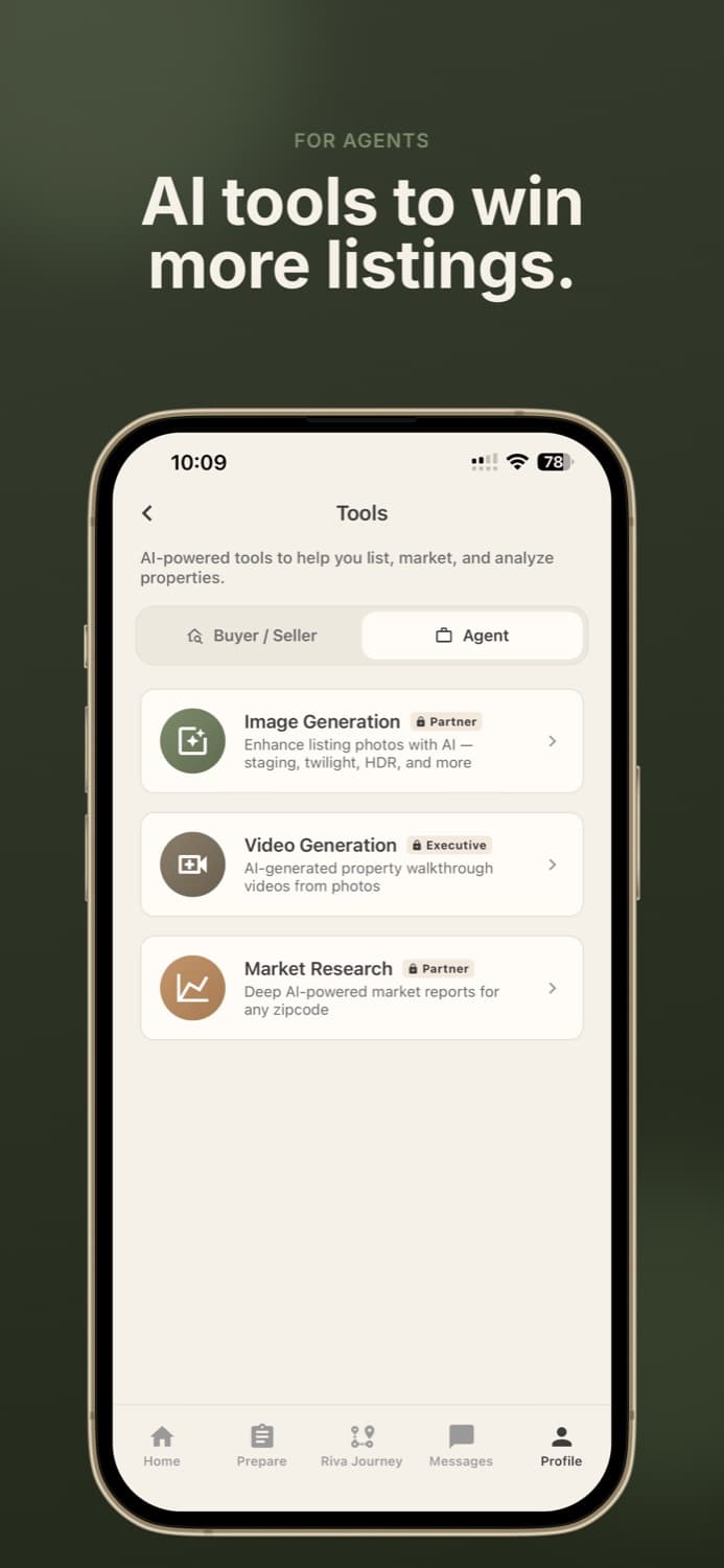 Riva agent tools screen.